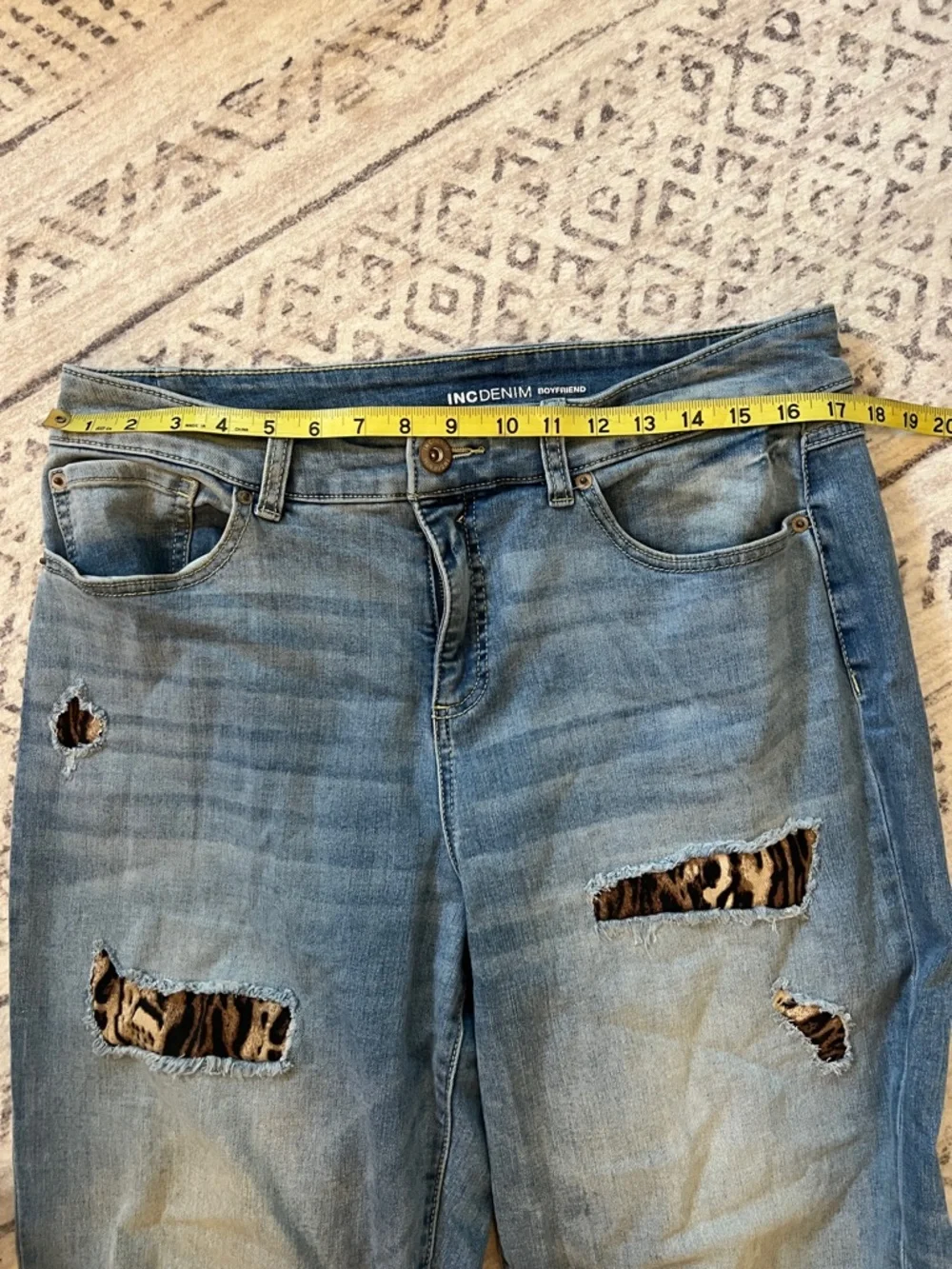 Light Blue Distressed Women's Jeans with Leopard Patch Detail - Picture 4 of 9